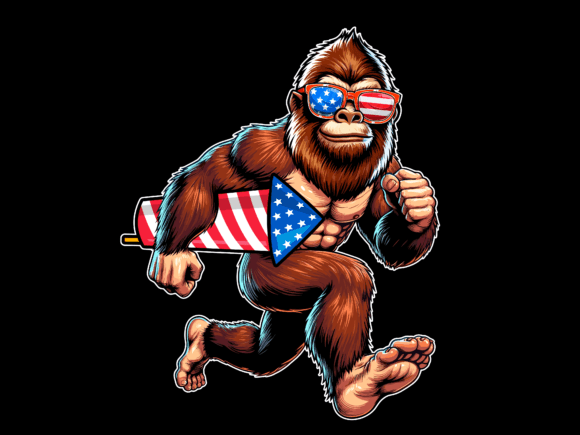 Bigfoot Holding Firework 4th of July