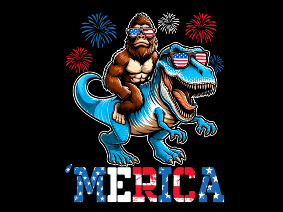 Bigfoot Riding T-Rex 4th of July Merica