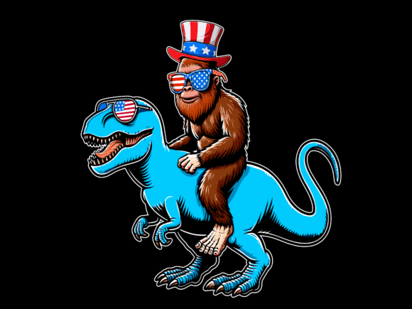 Bigfoot Riding T Rex 4th of July Vector