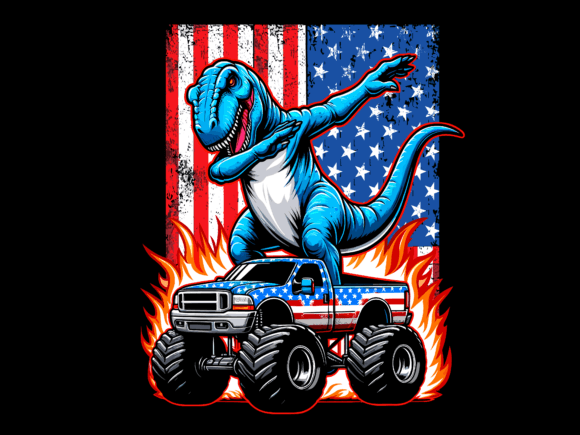 Dabbing T-Rex Riding Firework USA Flag