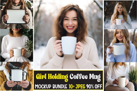 Girl Coffee Holding Mug Mockups Bundle