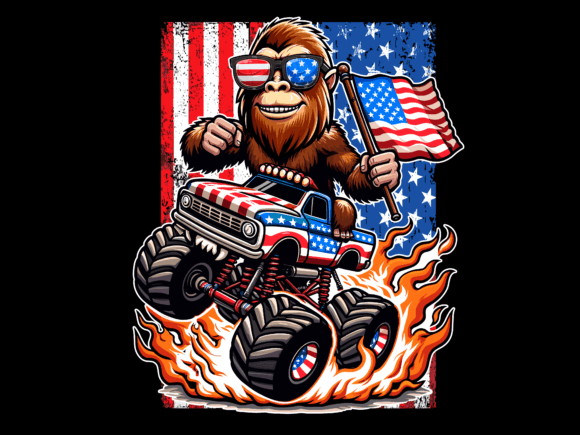 USA Flag Bigfoot Driving Monster Truck