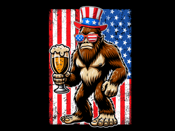 USA Flag Bigfoot Holding Beer Vector