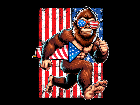 USA Flag Bigfoot Holding Firework Vector