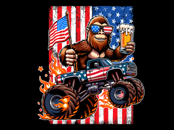 USA Flag Bigfoot Riding Monster Vector