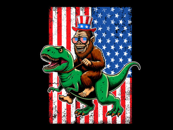 USA Flag Bigfoot Riding T Rex Vector