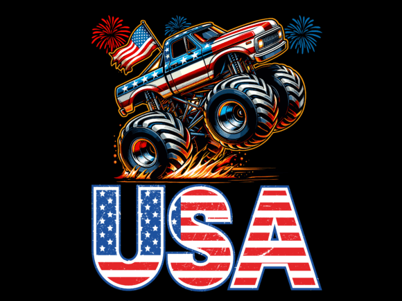 USA Flag Patterned Monster Truck Vector