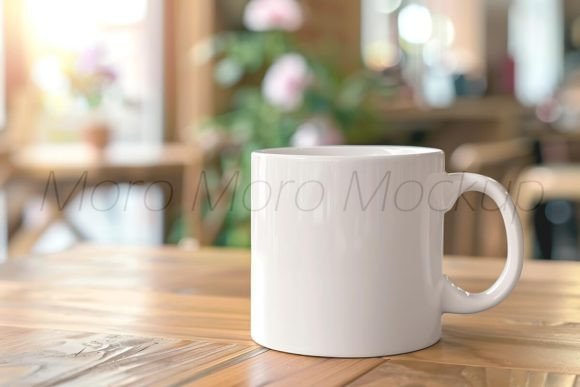 White Coffee Mug on Coffee Shop Mockup