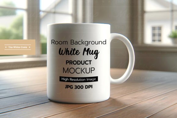 White Mug Mockup Blurred Room Background