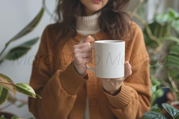 Women Vintage White Coffee Mug Mockup