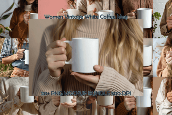 Women Vintage White Coffee Mug Mockup Bundle